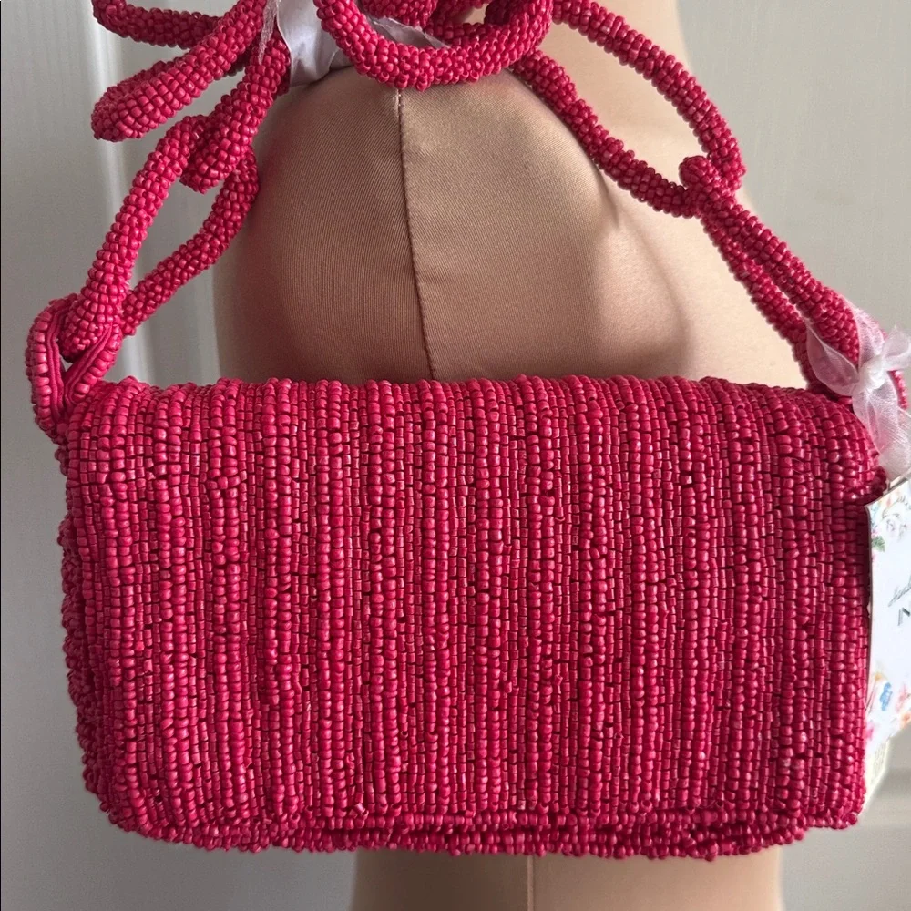 MADE IN INDIA Raspberry Sparkle Beaded Chain Strap Shoulder Bag